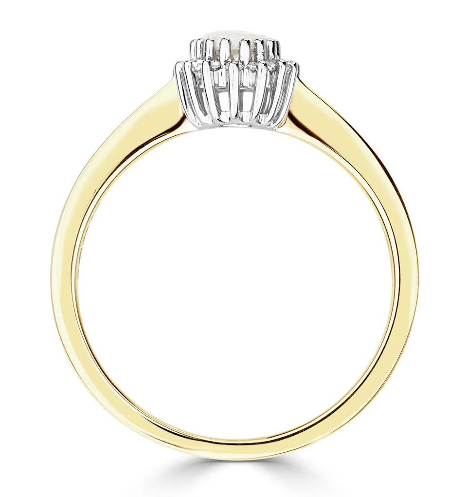Opal 6 x 4mm And Diamond 18K Gold Ring