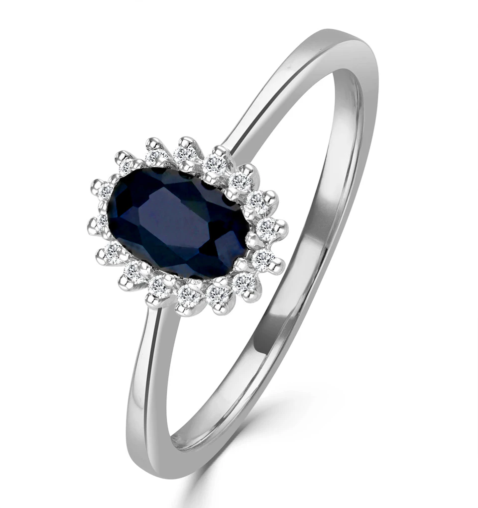 Sapphire 6 x 4mm And Diamond 18K White Gold Ring FET20-UY