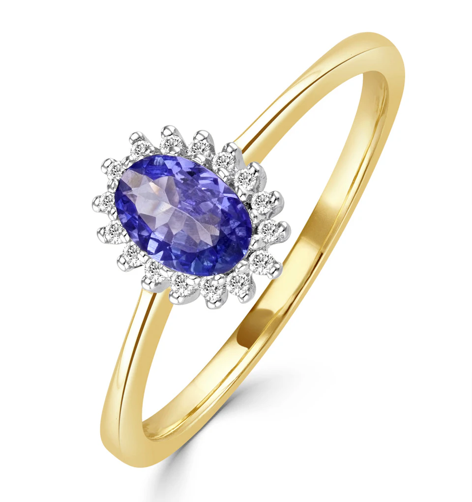 Tanzanite 6 x 4mm And Diamond 18K Gold Ring