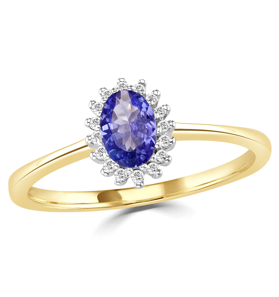 Tanzanite 6 x 4mm And Diamond 18K Gold Ring