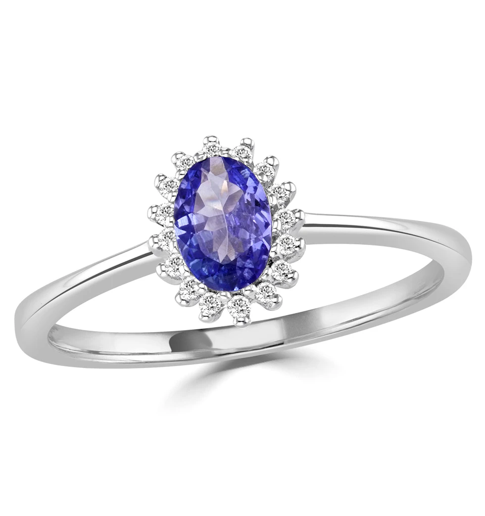 Tanzanite 6 x 4mm And Diamond 18K White Gold Ring FET20-VY