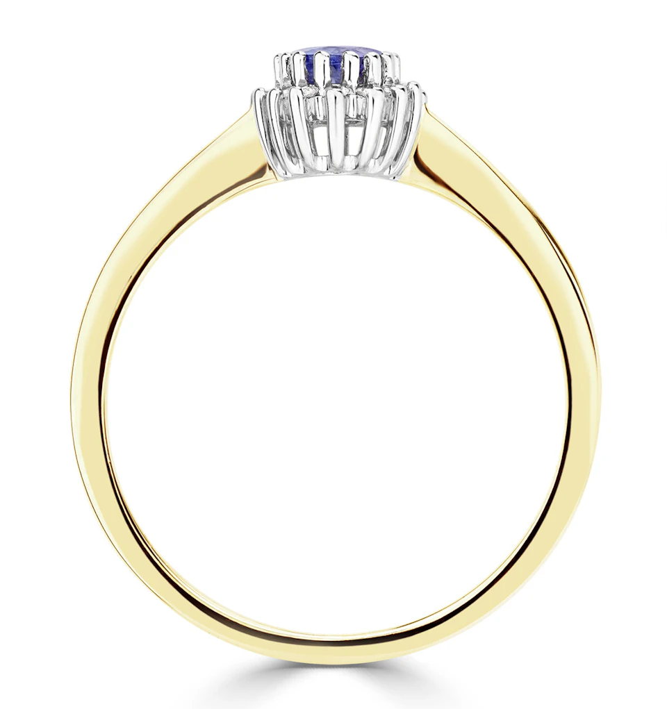 Tanzanite 6 x 4mm And Diamond 18K Gold Ring