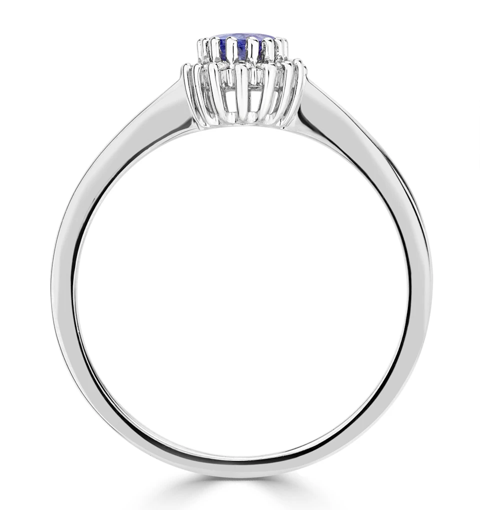 Tanzanite 6 x 4mm And Diamond 18K White Gold Ring FET20-VY