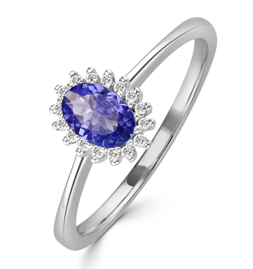 Tanzanite 6 x 4mm And Diamond 18K White Gold Ring FET20-VY