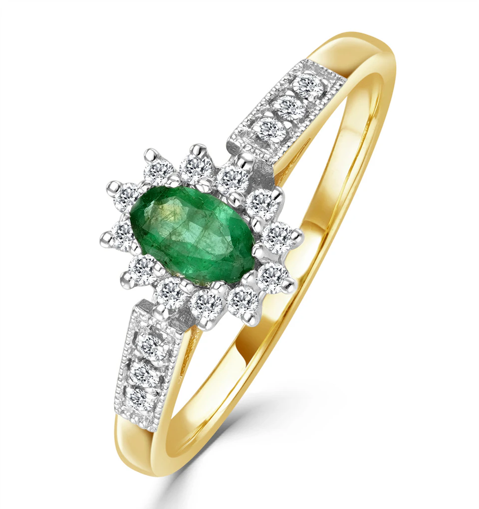 Emerald 5 x 3mm And Diamond 18K Gold Ring