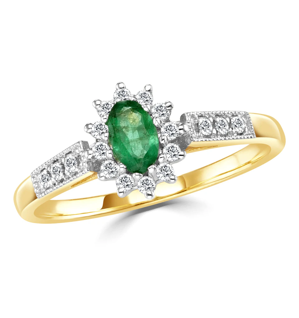 Emerald 5 x 3mm And Diamond 18K Gold Ring