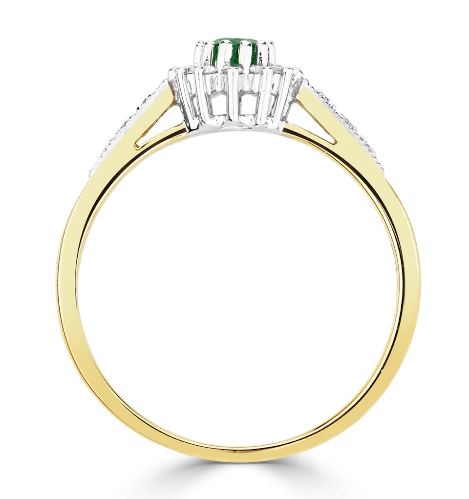 Emerald 5 x 3mm And Diamond 9K Gold Ring A3203