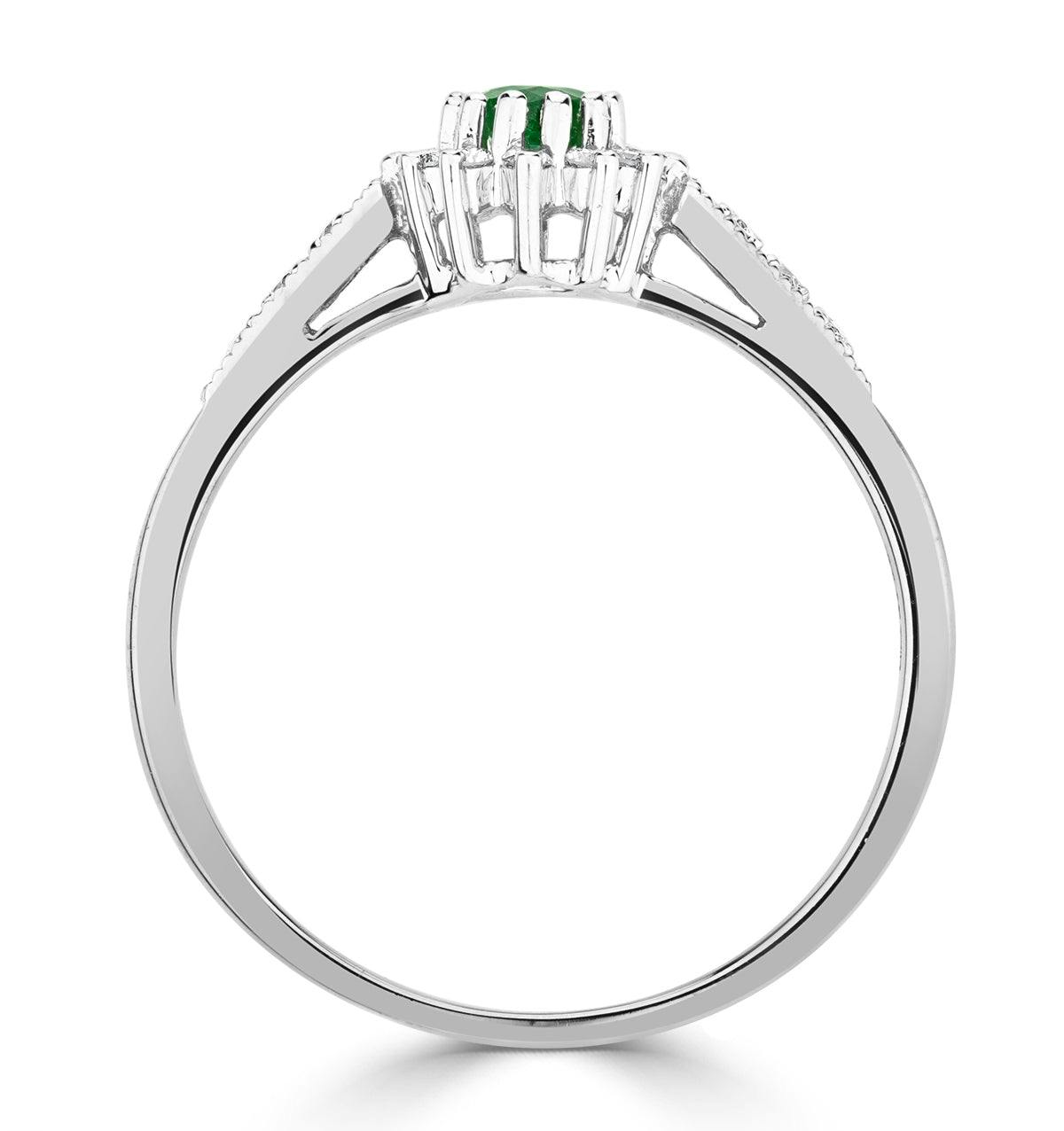 Emerald 5 x 3mm And Diamond 9K White Gold Ring
