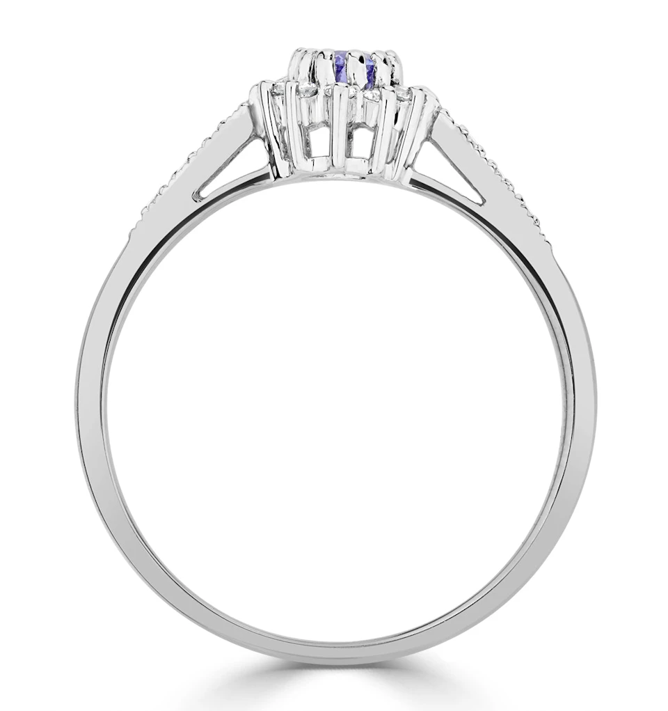 Tanzanite 5 x 3mm And Diamond 9K White Gold Ring