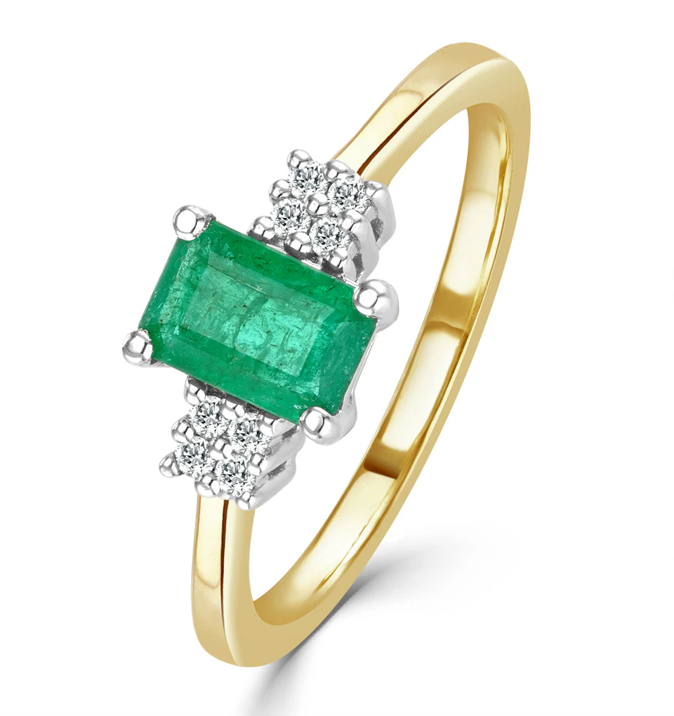 Emerald 0.65ct And Diamond 9K Gold Ring