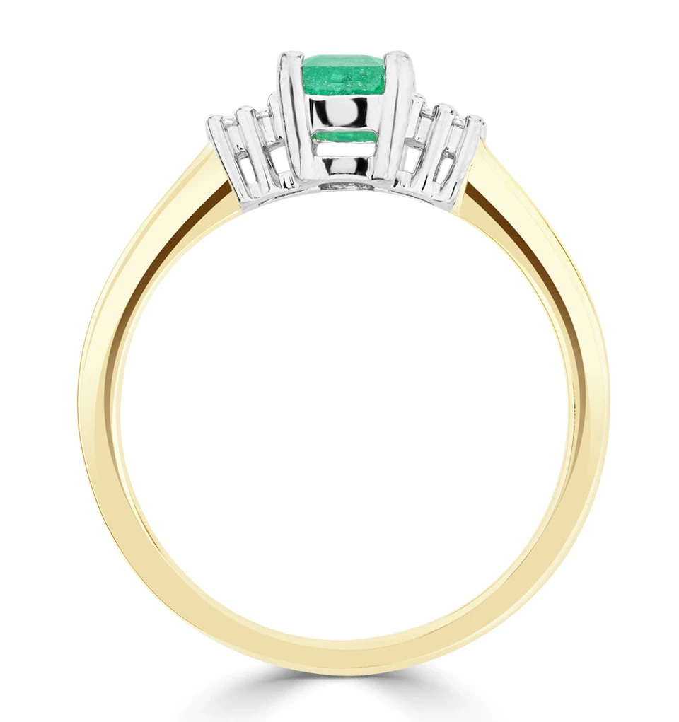 Emerald 6 x 4mm And Diamond 18K Gold Ring