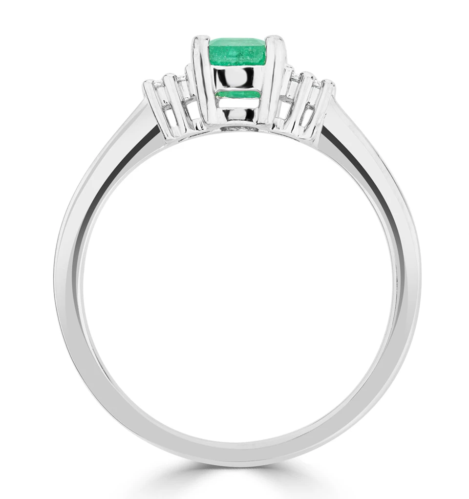 Emerald 6 x 4mm And Diamond 9K White Gold Ring A3078