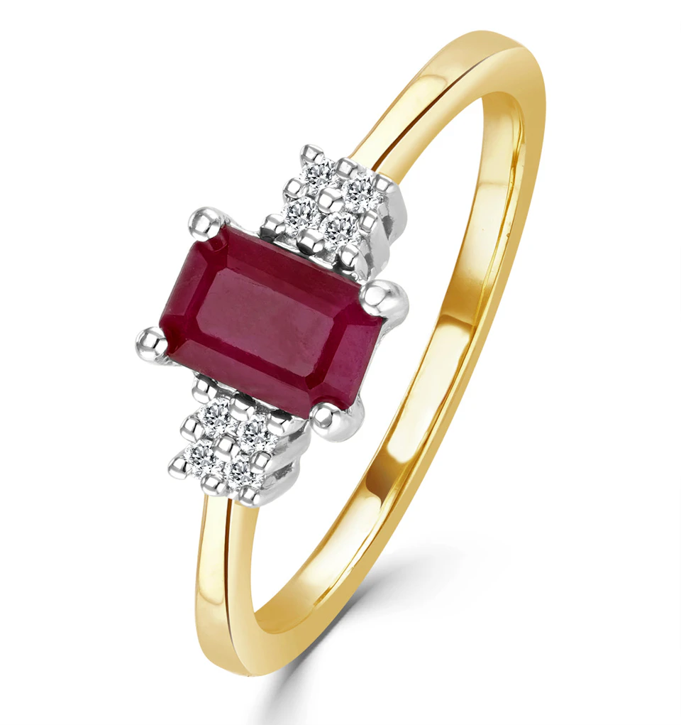 Ruby 6 x 4mm And Diamond 9K Gold Ring A4334