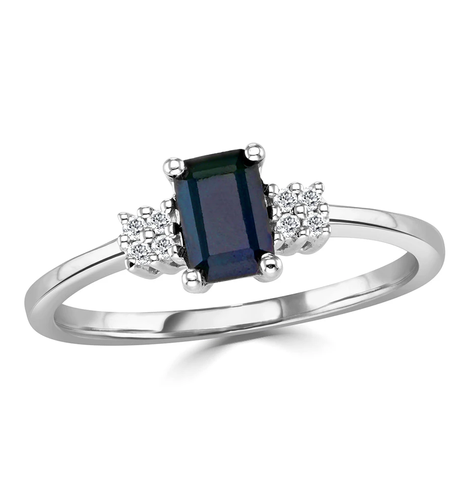 Sapphire 6 x 4mm And Diamond 18K White Gold Ring FET37-UY