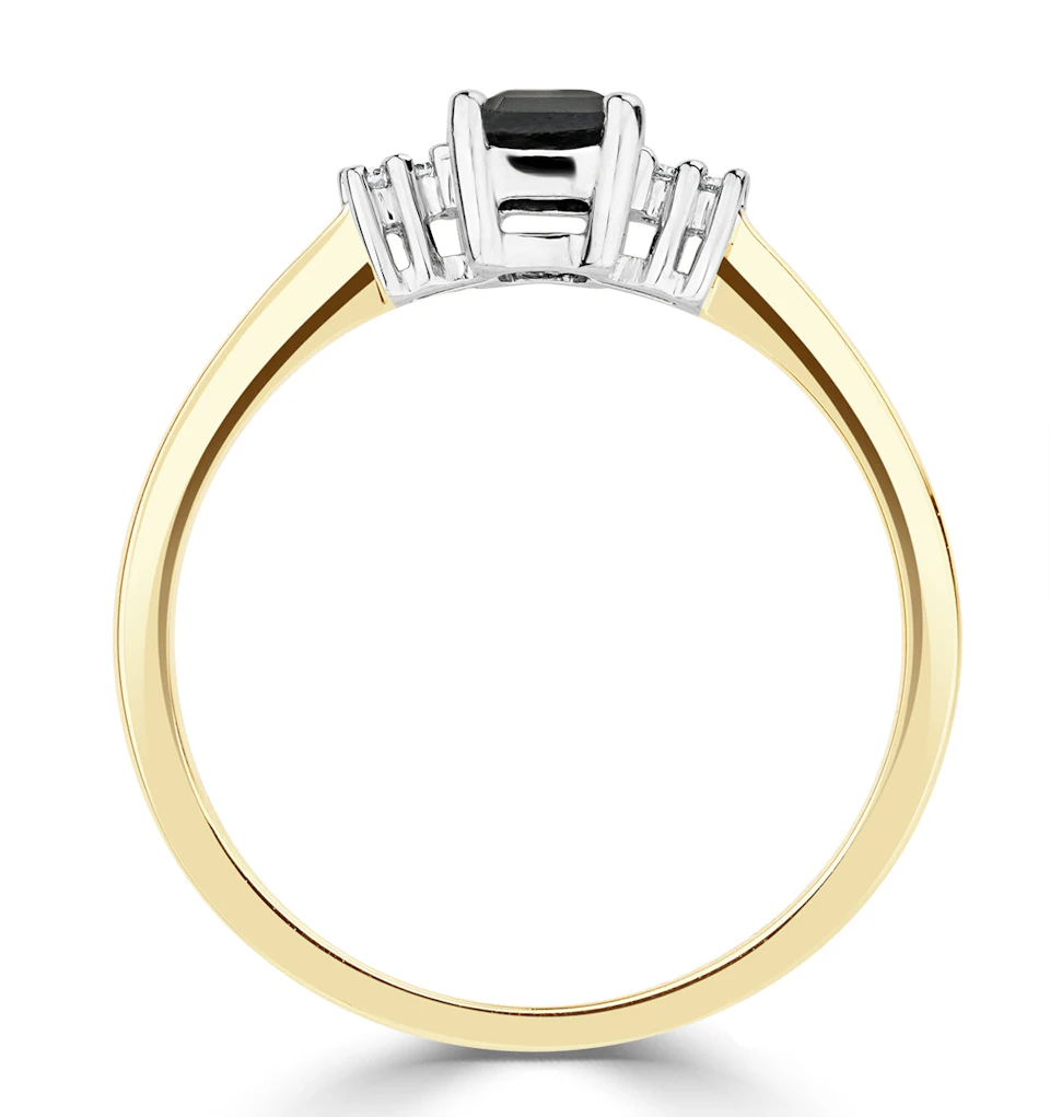 Sapphire 6 x 4mm And Diamond 9K Gold Ring A3220