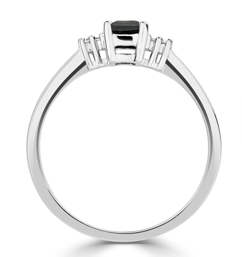 Sapphire 6 x 4mm And Diamond 9K White Gold Ring