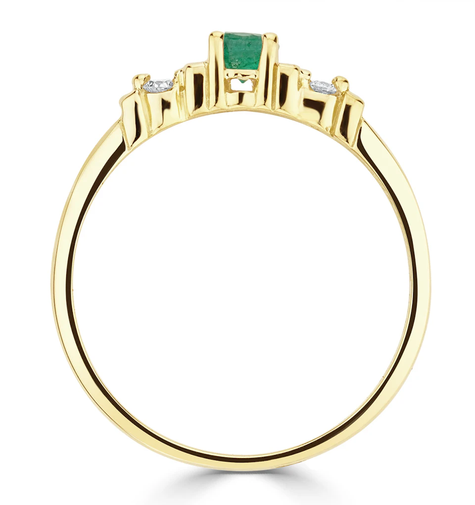 Emerald 3.75mm And Diamond 9K Gold Ring