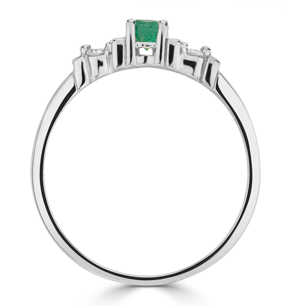 Emerald 3.75mm And Diamond 18K White Gold Ring SIZES AVAILABLE K Q