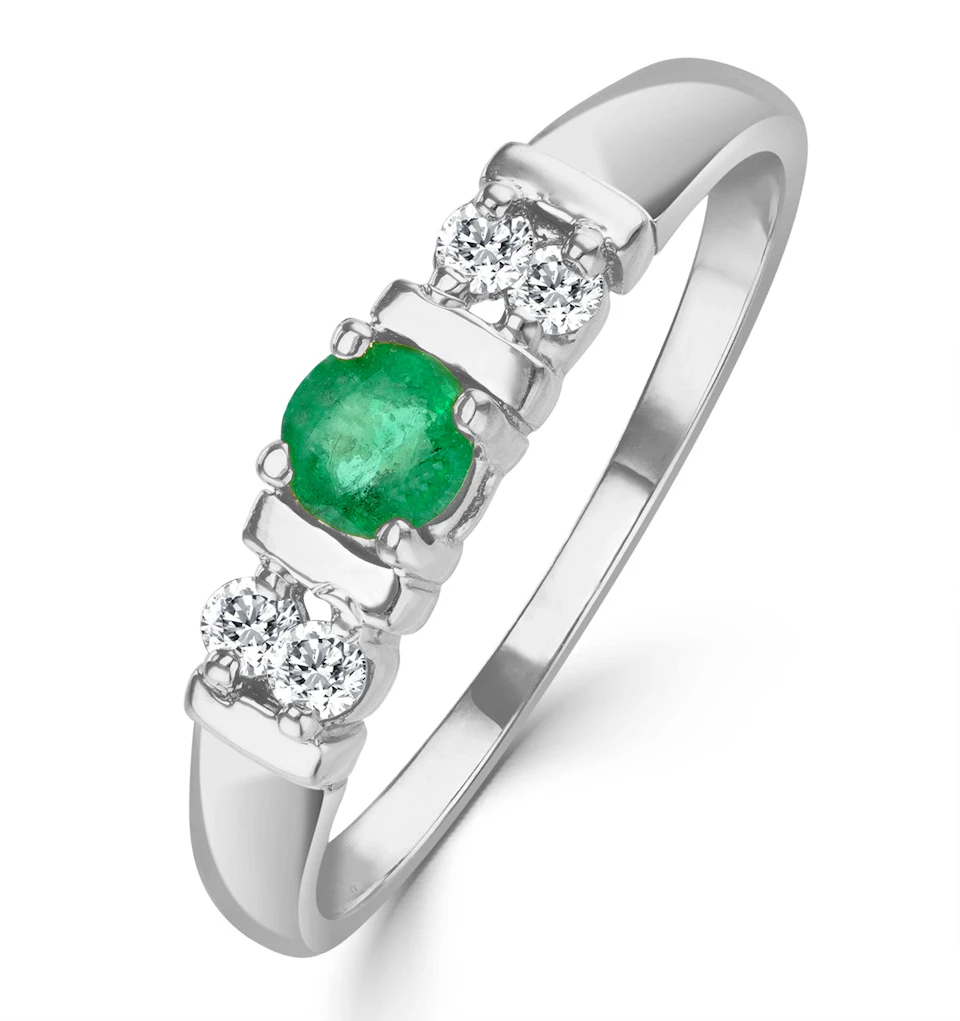 Emerald 3.75mm And Diamond 18K White Gold Ring SIZES AVAILABLE K Q