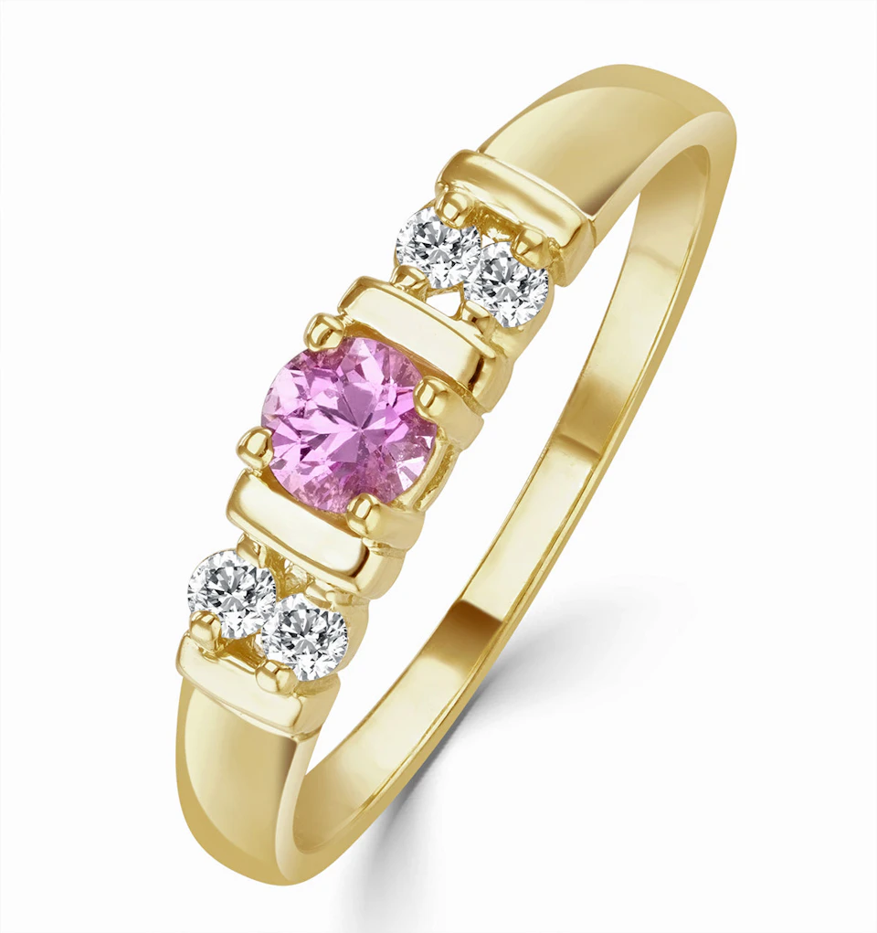 18K Gold Diamond and Pink Sapphire Ring 0.10ct