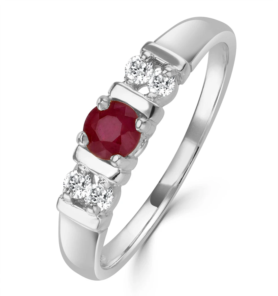 Ruby 3.75mm And Diamond 9K White Gold Ring