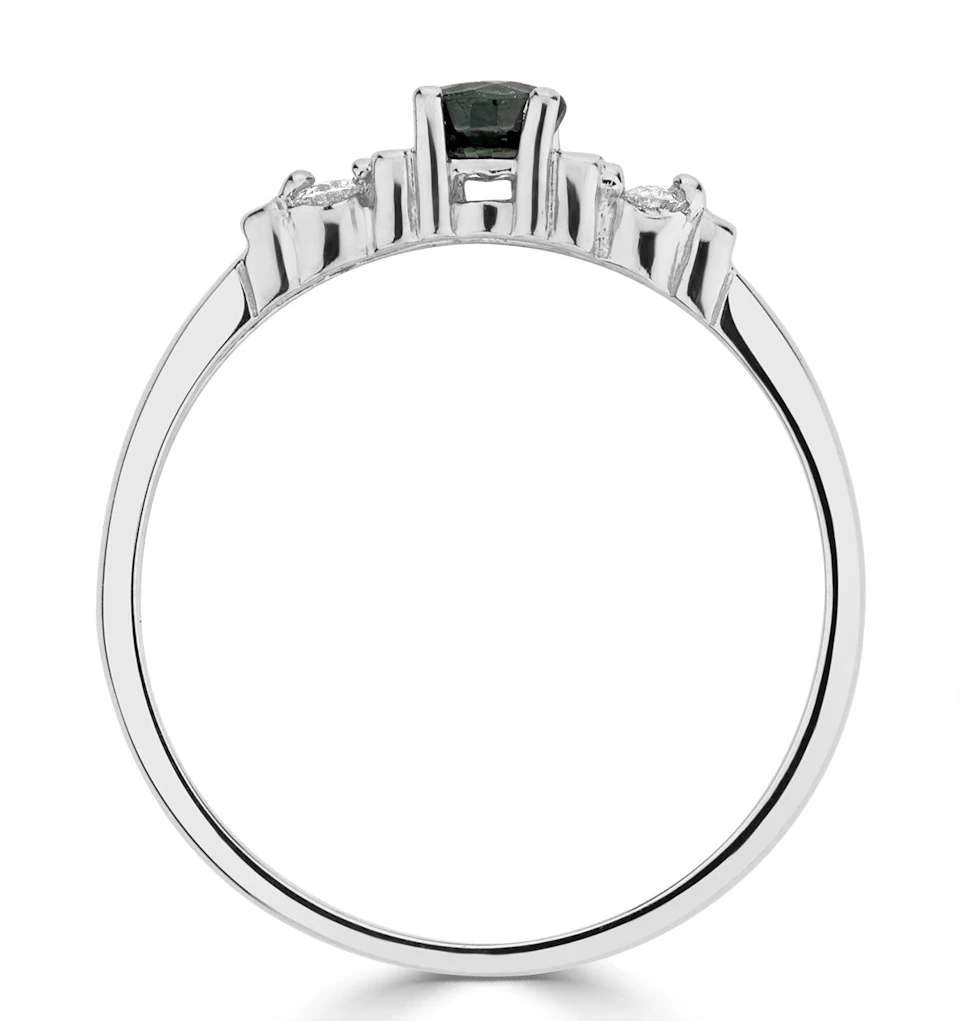 Sapphire 3.75mm And Diamond 18K White Gold Ring SIZE L
