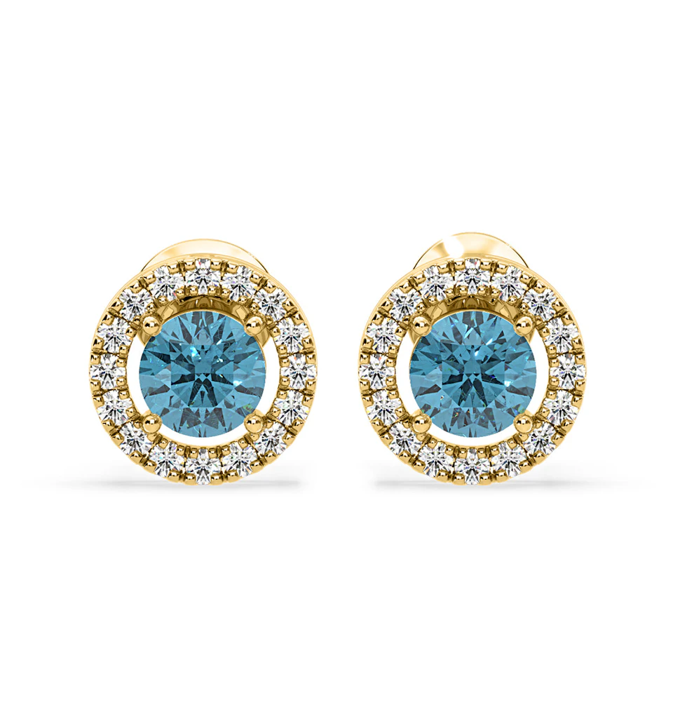 Ella Blue Lab Diamond 1.34ct Halo Earrings in 18K Yellow Gold - Elara Collection