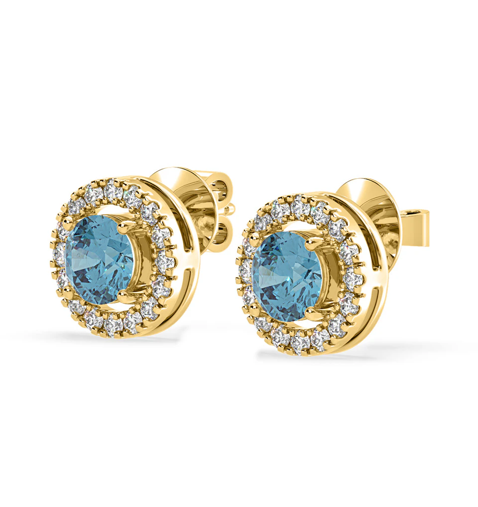 Ella Blue Lab Diamond 1.34ct Halo Earrings in 18K Yellow Gold - Elara Collection