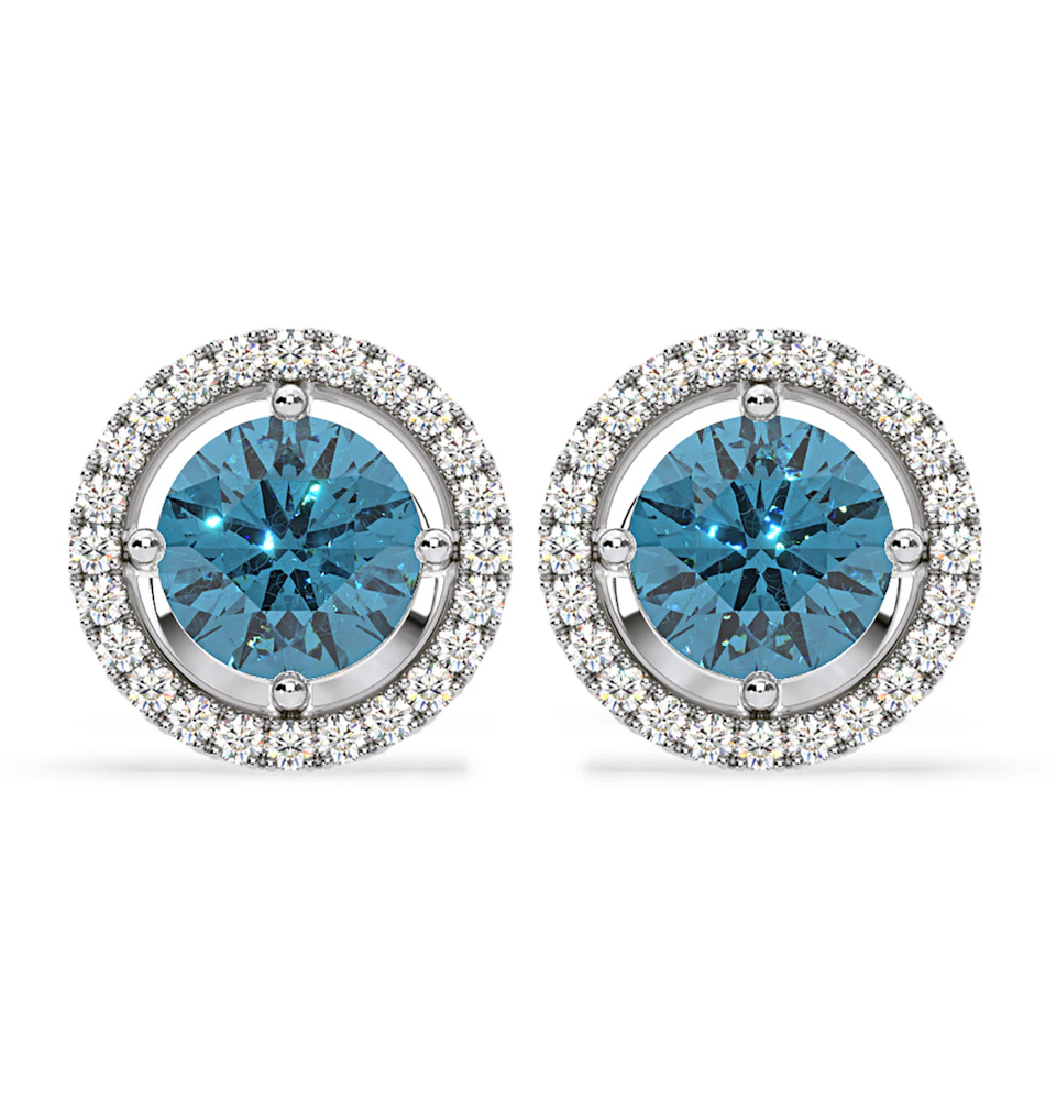 Ella Blue Lab Diamond 2.45ct Halo Earrings in 18K White Gold - Elara Collection