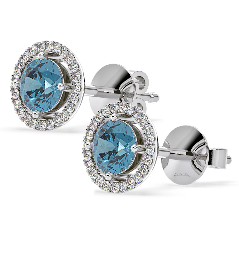 Ella Blue Lab Diamond 2.45ct Halo Earrings in 18K White Gold - Elara Collection