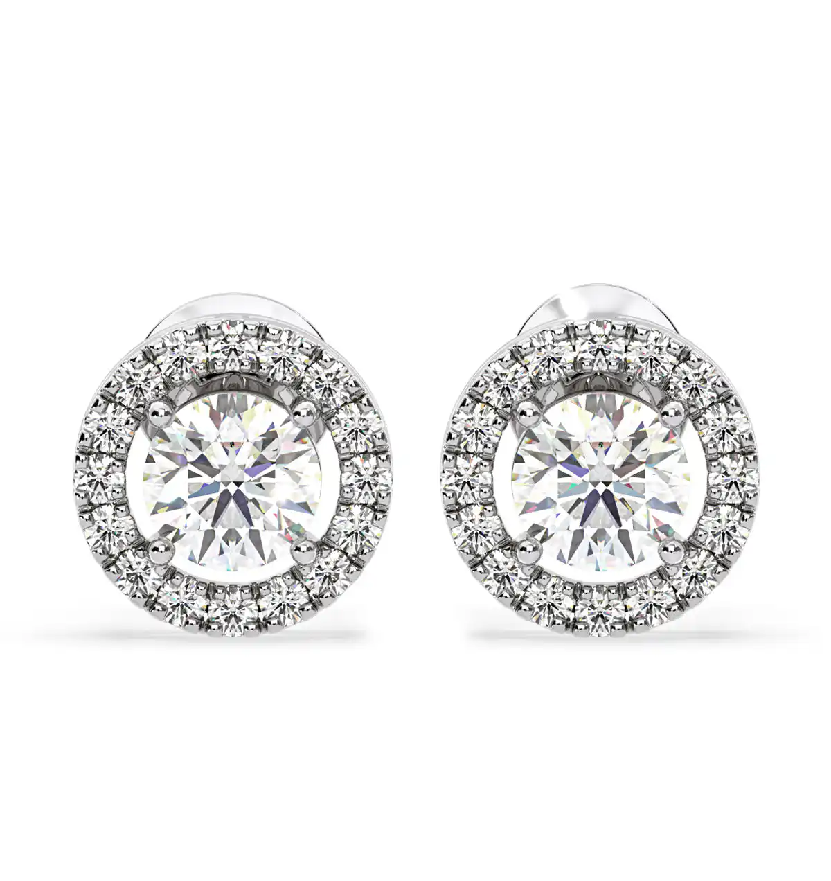Ella Lab Diamond Halo Earrings 1.34ct in 18K White Gold F/VS1