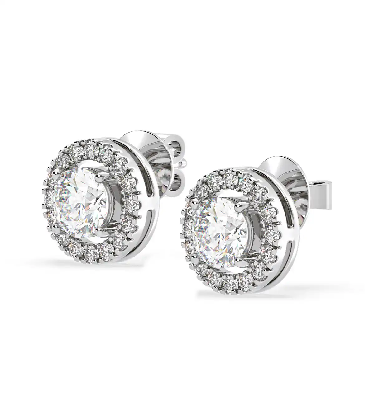 Ella Lab Diamond Halo Earrings 1.34ct in 18K White Gold F/VS1