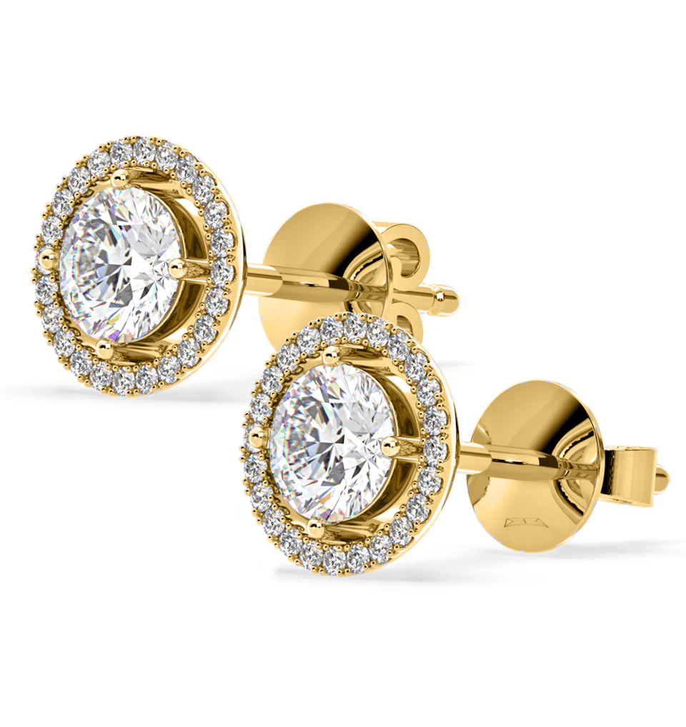 Ella Lab Diamond Halo Earrings 2.45ct in 18K Yellow Gold F/VS1