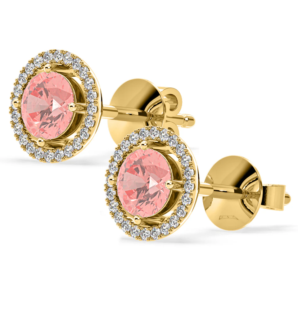 Ella Pink Lab Diamond 2.45ct Halo Earrings in 18K Yellow Gold - Elara Collection