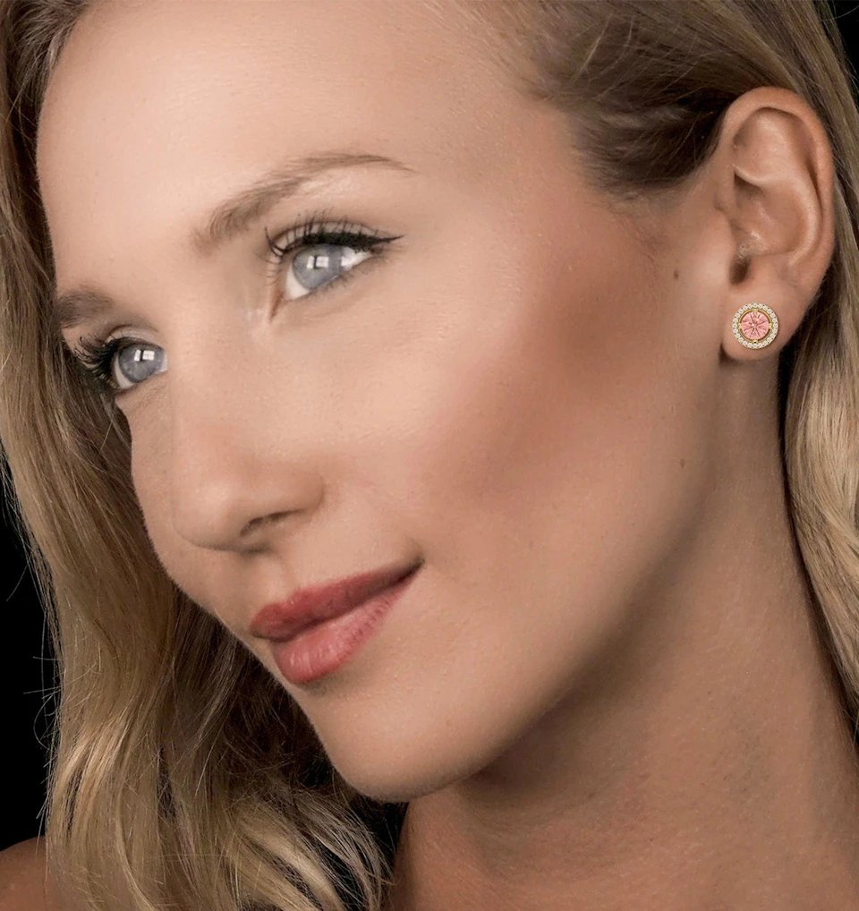 Ella Pink Lab Diamond 2.45ct Halo Earrings in 18K Yellow Gold - Elara Collection