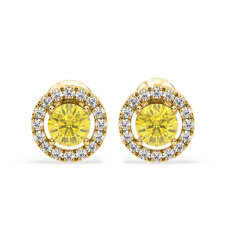 Ella Yellow Lab Diamond 1.34ct Halo Earrings in 18K Yellow Gold - Elara Collection
