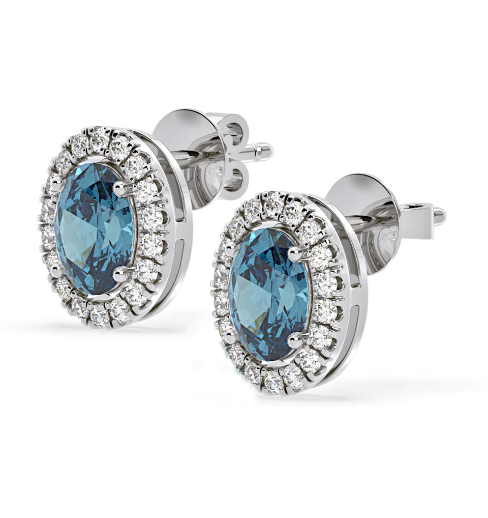 Georgina Blue Lab Diamond 2.45ct Oval Halo Earrings in 18K White Gold - Elara Collection