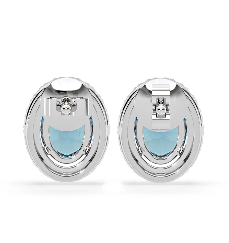 Georgina Blue Lab Diamond 2.45ct Oval Halo Earrings in 18K White Gold - Elara Collection
