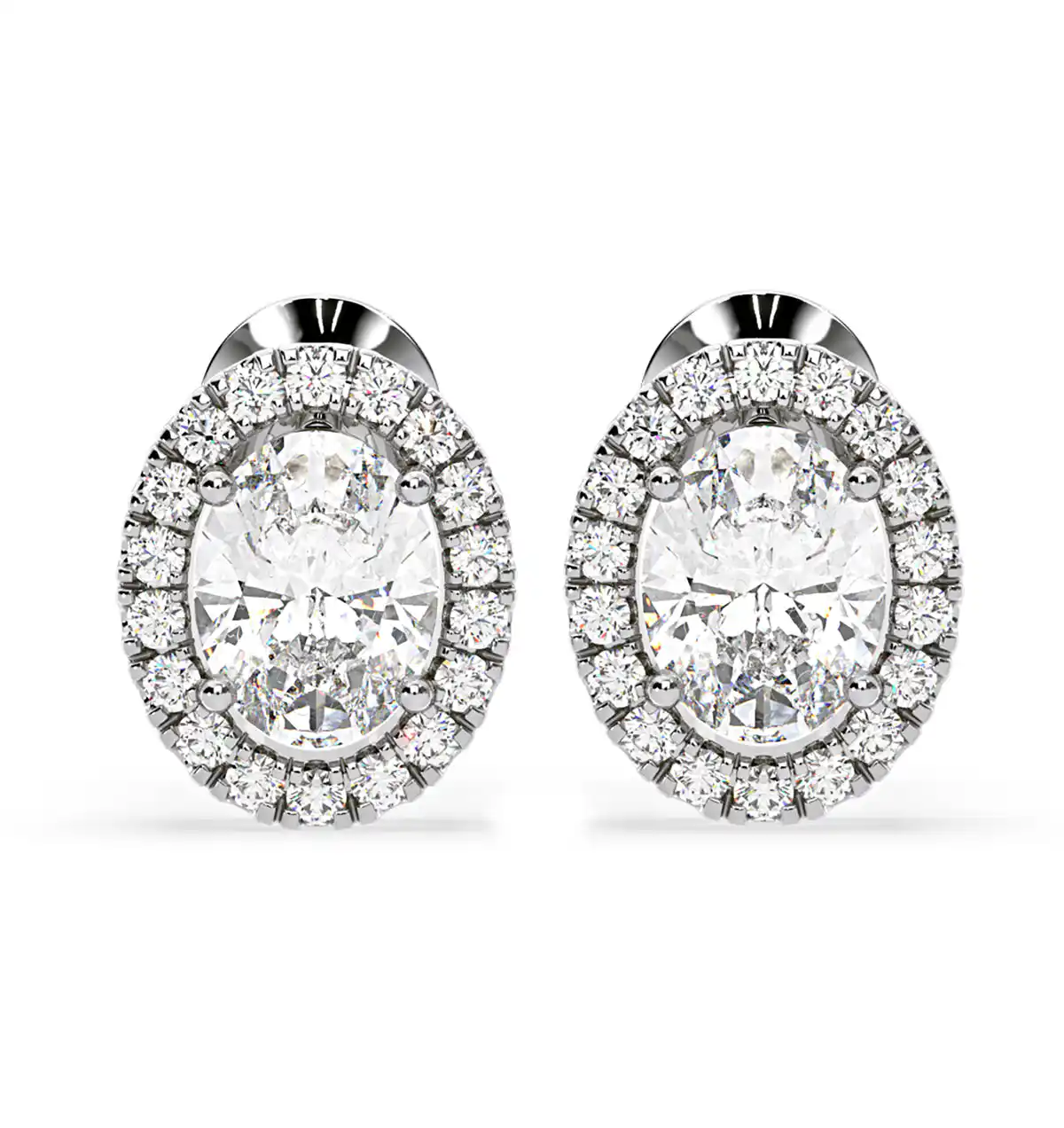 Georgina Oval Lab Diamond Halo Earrings 2.45ct in 18K White Gold F/VS1