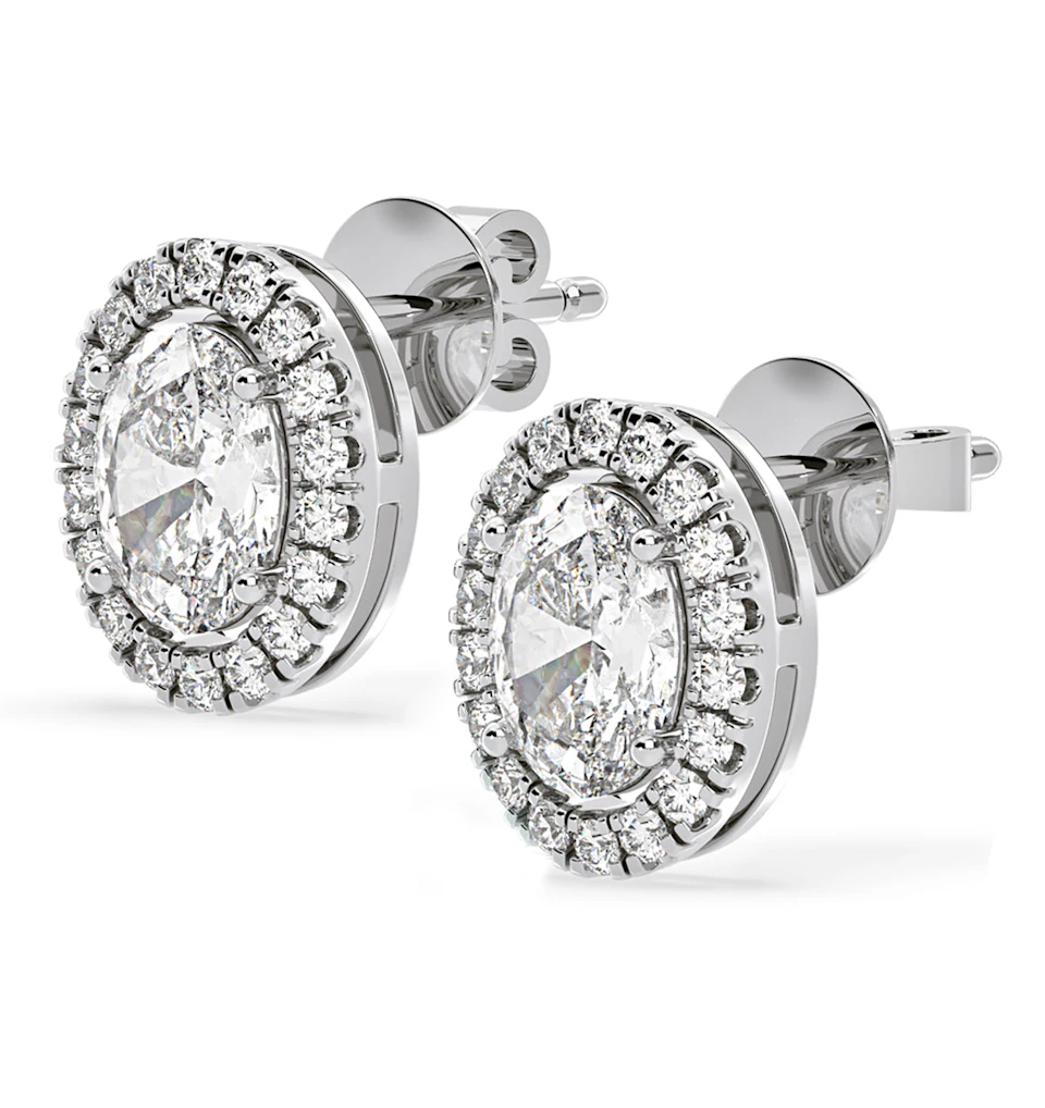 Georgina Oval Lab Diamond Halo Earrings 2.45ct in 18K White Gold F/VS1