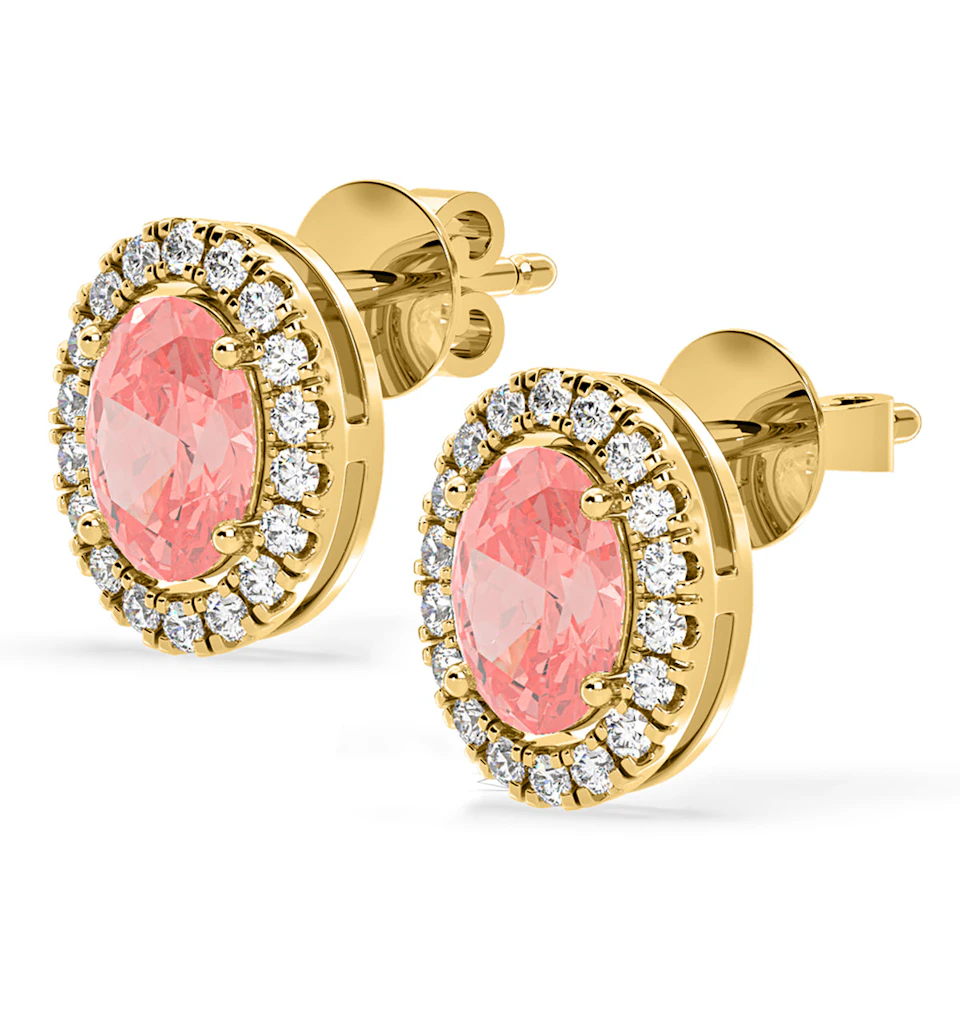 Georgina Pink Lab Diamond 2.45ct Oval Halo Earrings in 18K Gold - Elara Collection