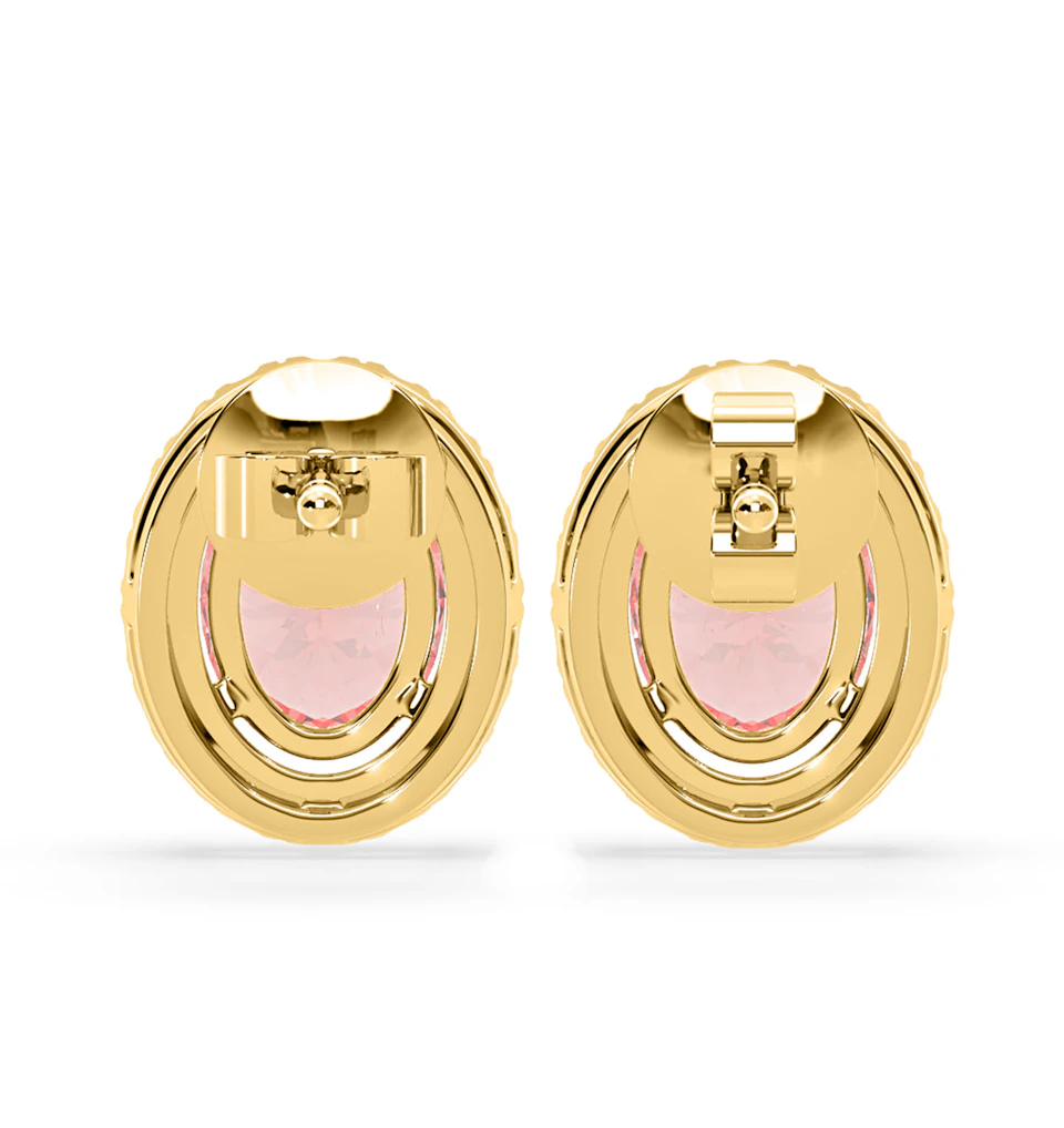 Georgina Pink Lab Diamond 2.45ct Oval Halo Earrings in 18K Gold - Elara Collection