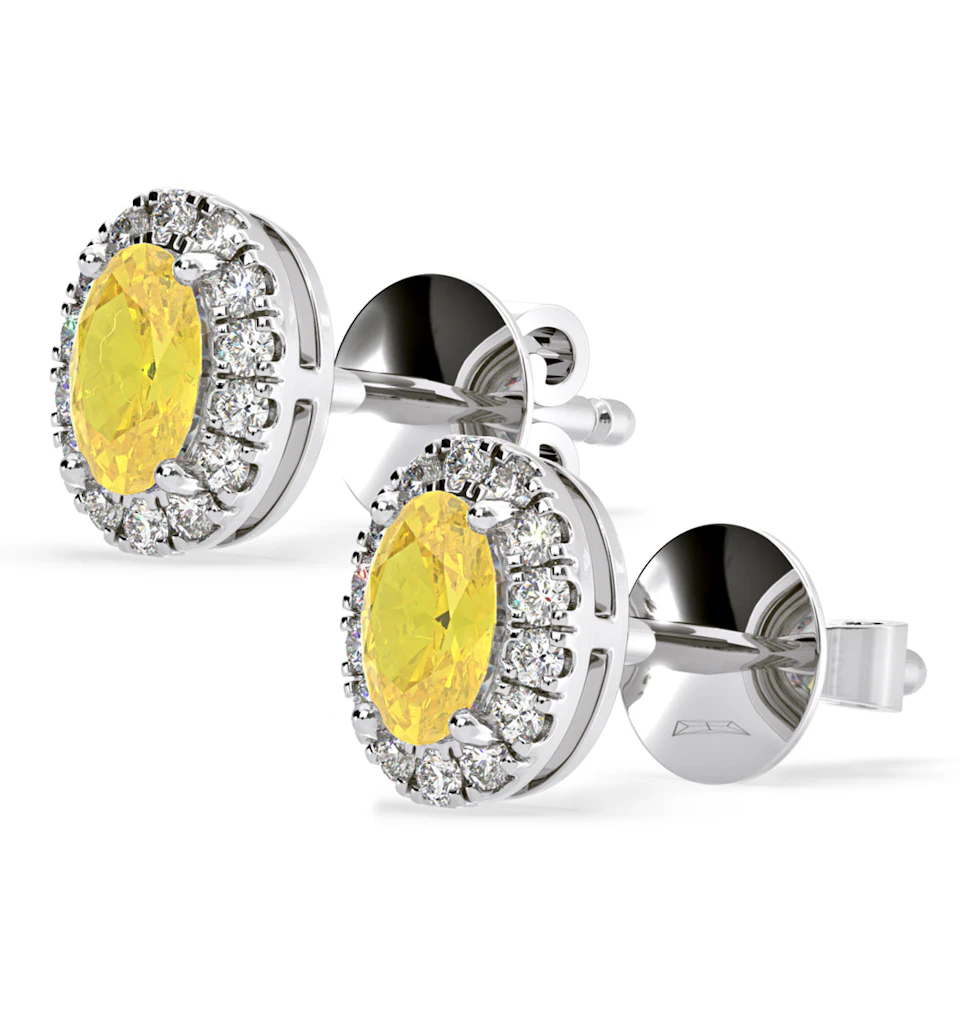 Georgina Yellow Lab Diamond 1.34ct Oval Halo Earrings in 18K White Gold - Elara Collection