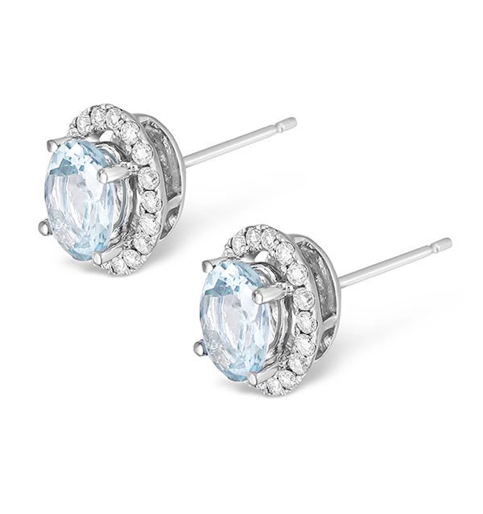 Aquamarine 1.40CT And Diamond 18K White Gold Earrings