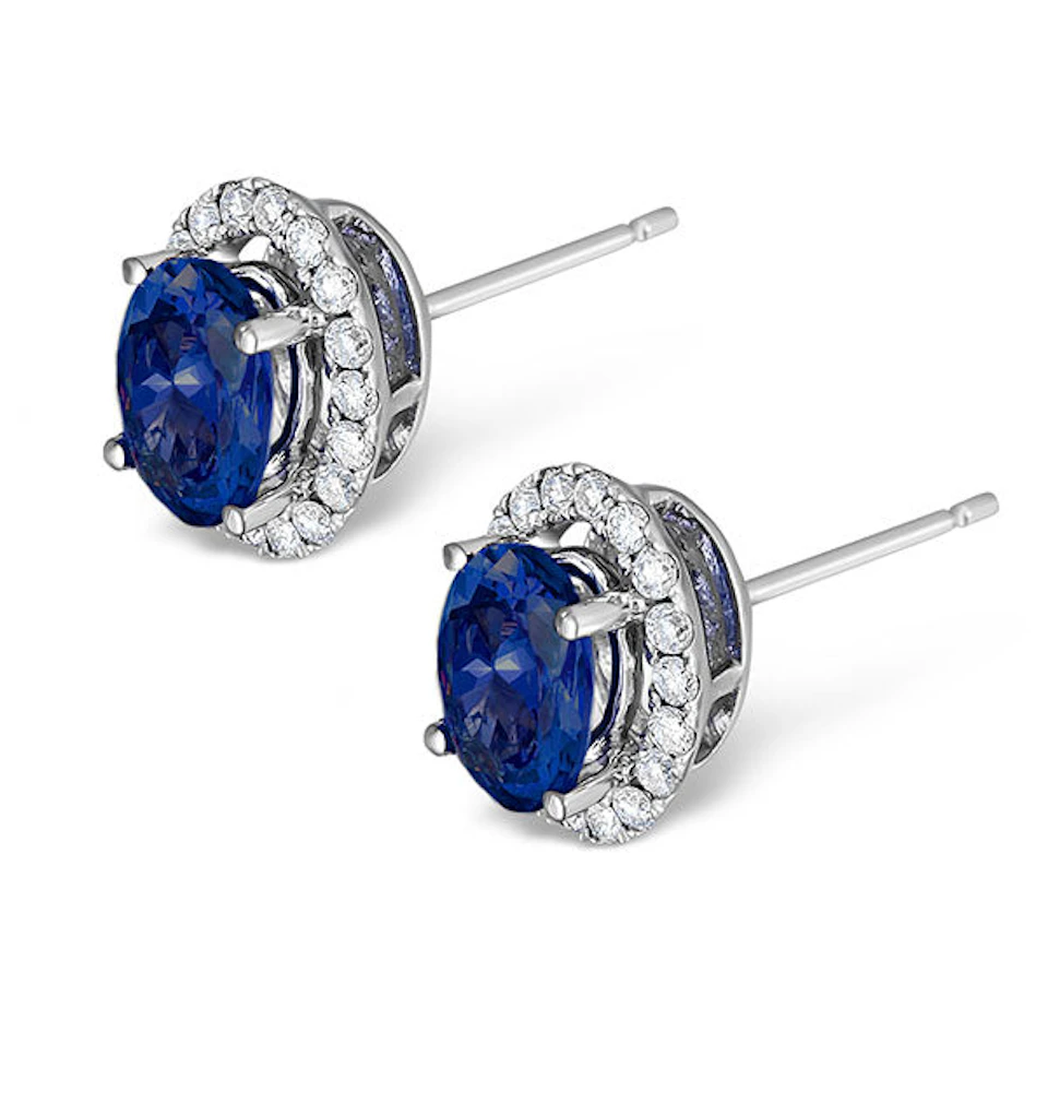 Sapphire 7mm x 5mm And Diamond 18K White Gold Earrings