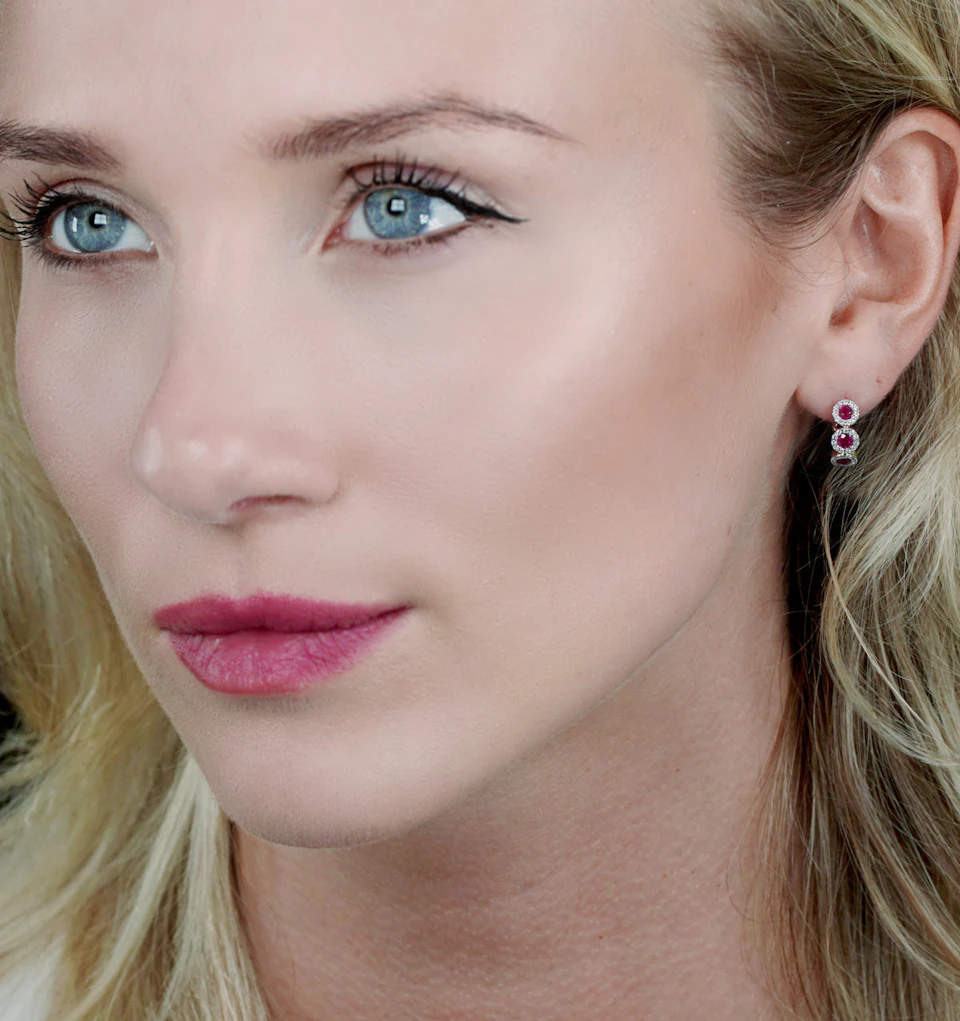 Ruby and Diamond Trilogy Earrings in 18K Gold - Asteria Collection
