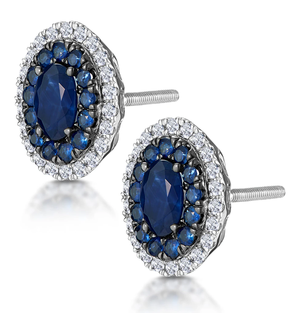 Sapphire and Diamond Halo Earrings 18K White Gold - Asteria Collection