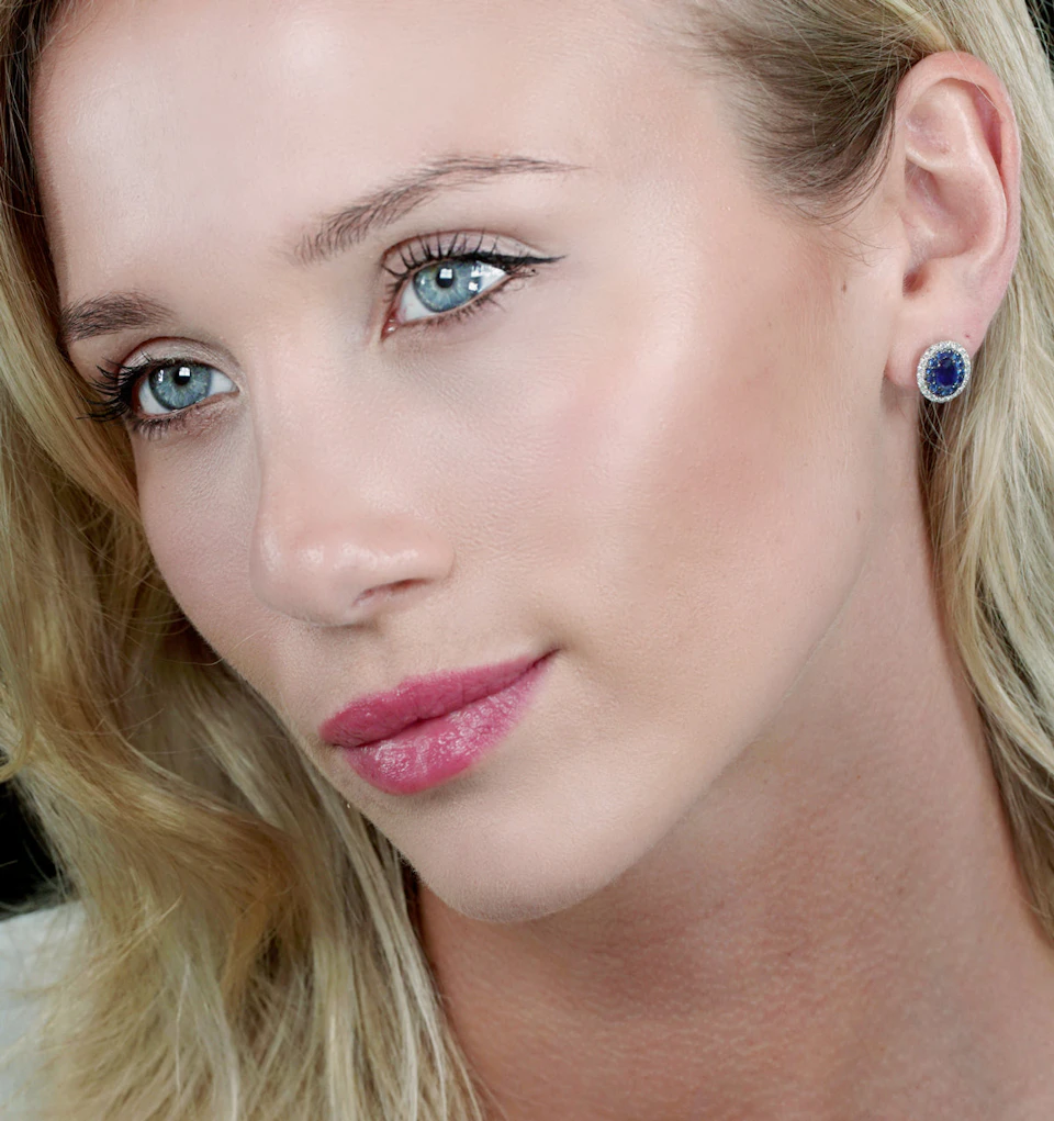 Sapphire and Diamond Halo Earrings 18K White Gold - Asteria Collection