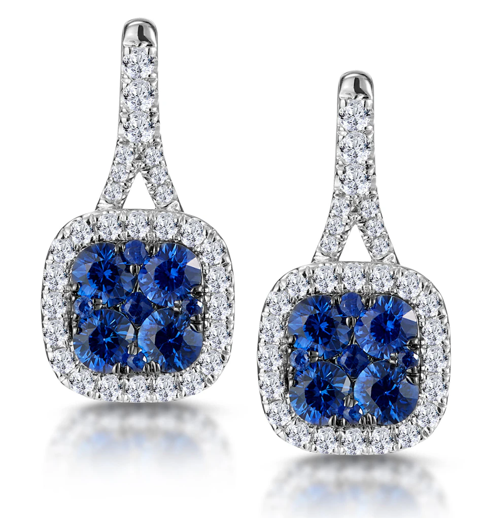 1ct Sapphire and Diamond Halo Earrings 18KW Gold - Asteria Collection