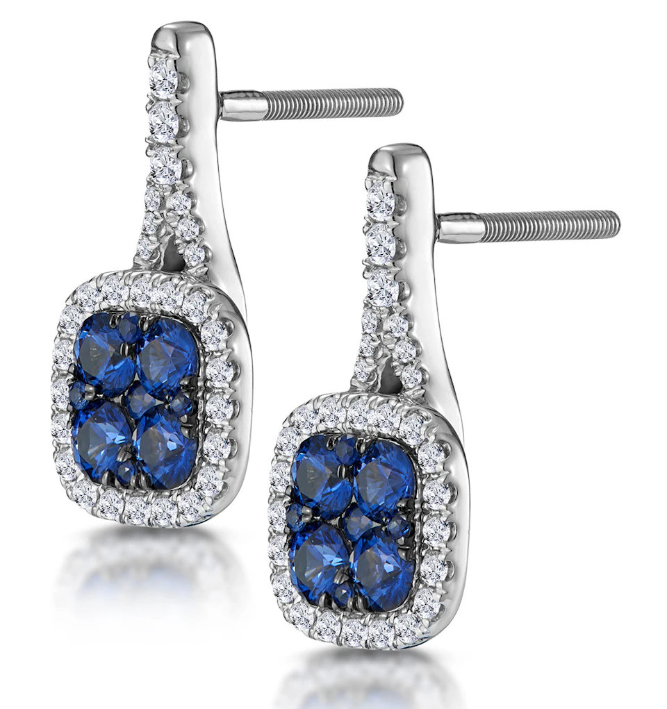 1ct Sapphire and Diamond Halo Earrings 18KW Gold - Asteria Collection